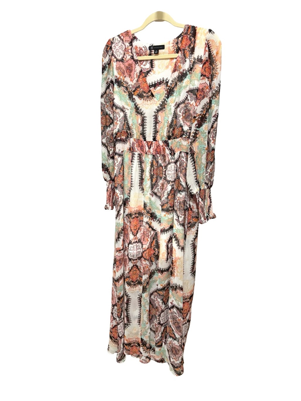 INC International Concepts Paisley Maxi Dress Size M Long Sleeve Bohemian